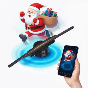 3D Holographic Projection Fan, Dual-Blade LED Display Light with 224 RGB Lights, WiFi/APP Control LED Light for Advertising, Party, Commercial, Audio