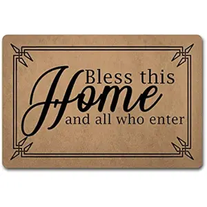 Funny Mats Bless This House and All Who Enter Welcome Doormat Home Decor Area Rugs Non-Woven Fabric Top with a Anti-Slip Rubber Back for Front Door Indoor/Outdoor/Kitchen Mats