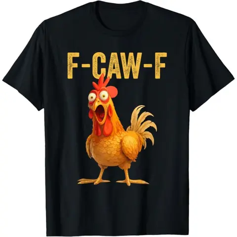 Men's Classic Cotton Menswear T-Shirt - Unisex Sizing, Round Neck, Short-Sleeve, F-Caw-F Funny Chicken Prints, Soft Fabric, All-Season Wear, Easy Choice