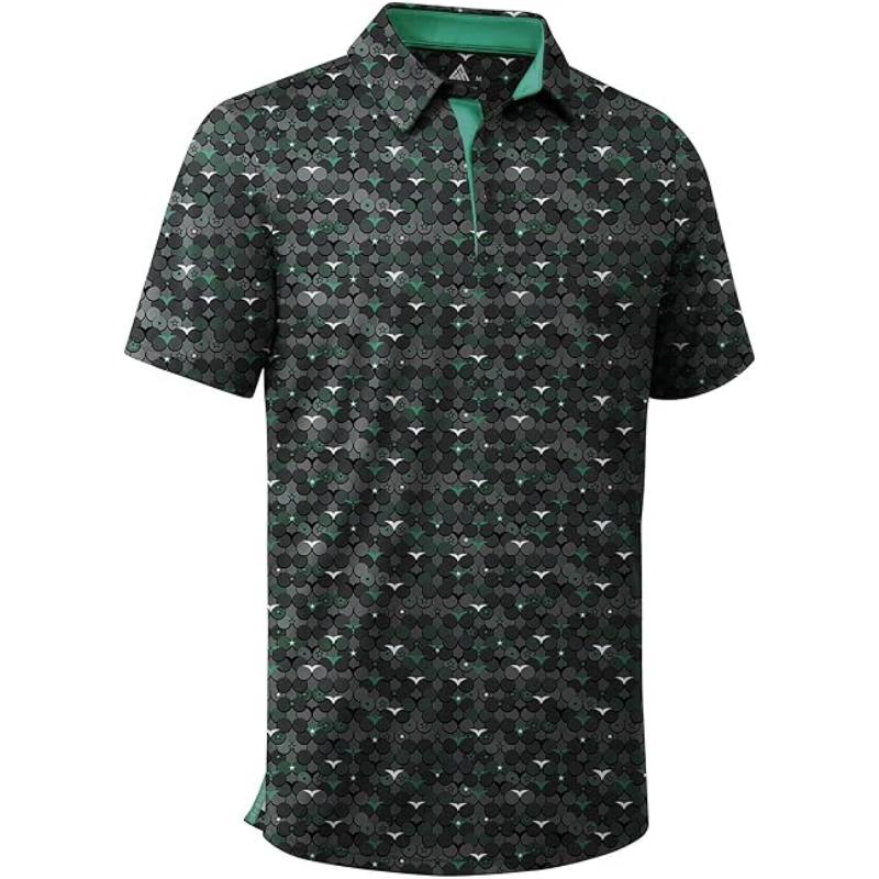 ZITY Men's Golf Polo Shirt - Short Sleeve, 4-Way Stretch UPF 30+ Sun Fabric, Sweat-Wicking, Breathable, Lightweight, Button-Front, Sporty Chic Modern Classic Performance Top, Printed Patterns, Casual Collared Menswear (Outdoor Sports, Day Use)