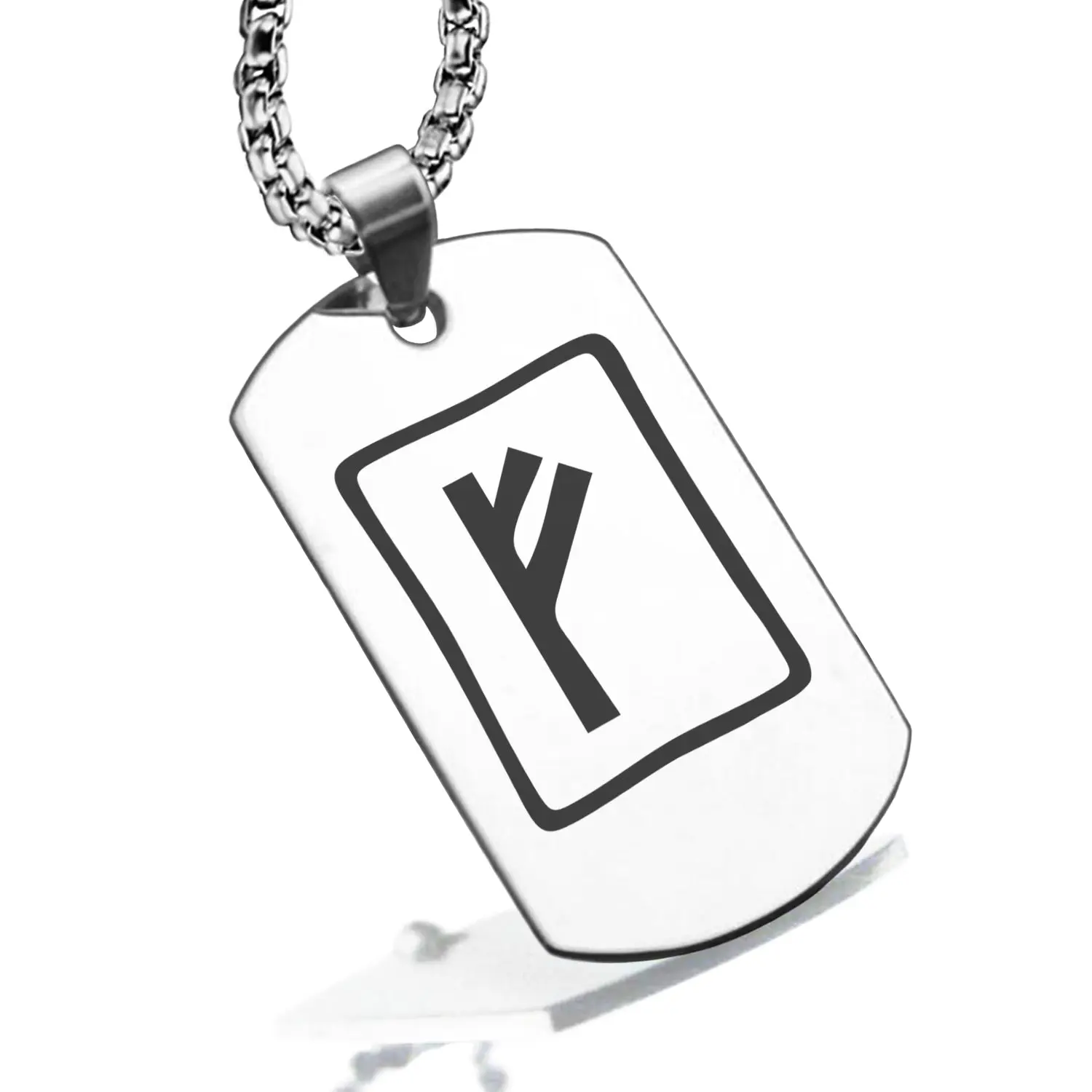 Stainless Steel Elder Futhark Fehu Rune Dog Tag Pendant