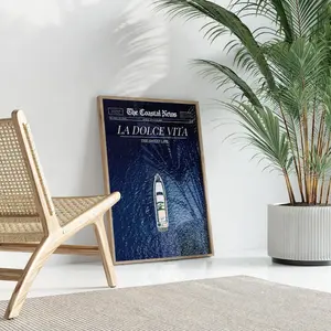 Dolce Vita Poster Preppy Yacht Trendy Newspaper Wall Art Blue Coastal Decor Old Money Aesthetic Summer Dorm Decor