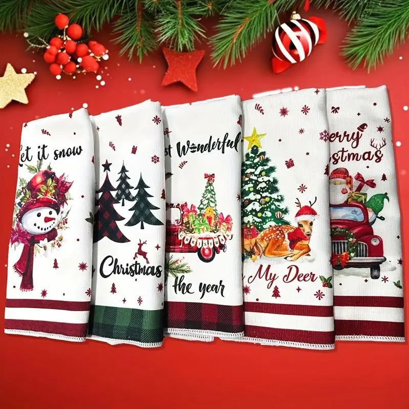 1/ 5 Ultra-soft Microfiber Christmas Towel, Festive Cartoon Pattern with Snowflakes And Trees, 15.75*23.62 Inches Highly Absorbent Kitchen Towel, Perfect for Bathroom And Kitchen, Suitable for Christmas Party Decorations, 1pc with Random Pattern