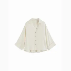 Cider Linen-blend Oversized Collar Middle Sleeve Blouse