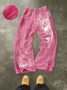 Men's Cotton Sport Pants, Heart Flower Print, Casual Street Style, Drawstring Waist, Ankle Length, All Seasons, Ideal Gift