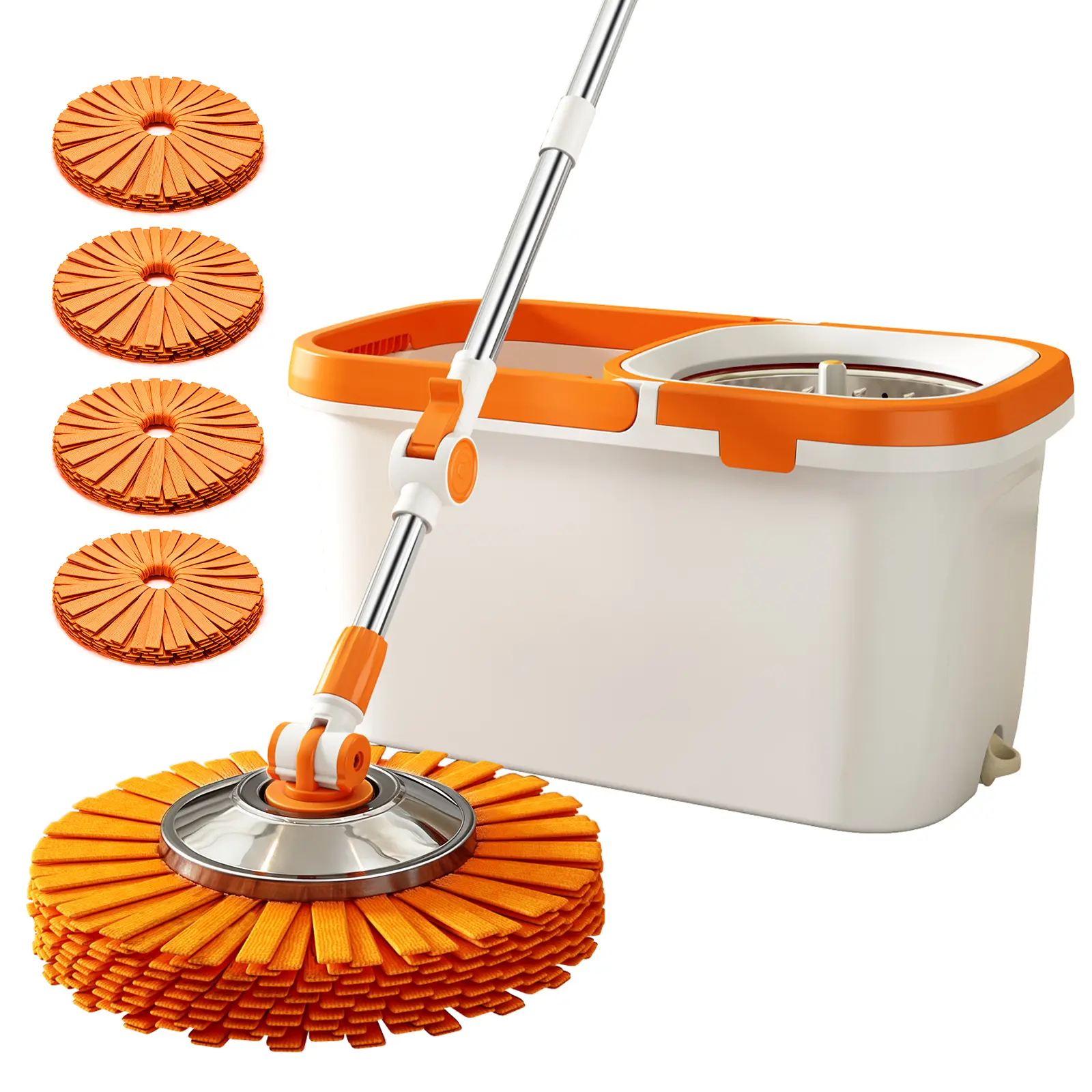 CLEALOM 360° Spin Mop and Bucket with Wringer – Hands-Free Floor Cleaning System, 2/4 Microfiber Refill Heads or Hardwood & Tile，Clean Floors Solution for Hard Floor Cleaning, Bathroom Home Use