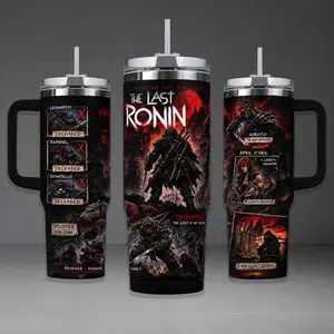 TMNT The Last Ronin Tumbler Ver. 2, Teenage Mutant Ninja Turtles 40oz Cup with Handle, Last Survivor Michelangelo 20oz Stainless Steel Travel Mug, Comic Fan Gift, TMNT Inspired Insulated Tumbler Featuring Epic Gritty City Design.