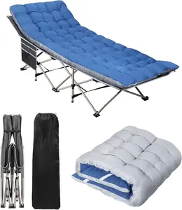Portable Camping Cot with Mattress - Heavy-Duty Folding Adult Sleeping Bed, Oxford Single Lounge Chaise with Side Pocket, 300 LBS Max Load (Grey) - Ideal for Camping, Tent Use