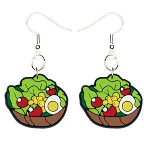 Garden Salad Earrings Hypoallergenic Silver Plated Fishhooks Yazzle Dazzle Lettuce Tomato Onion Egg Dressing