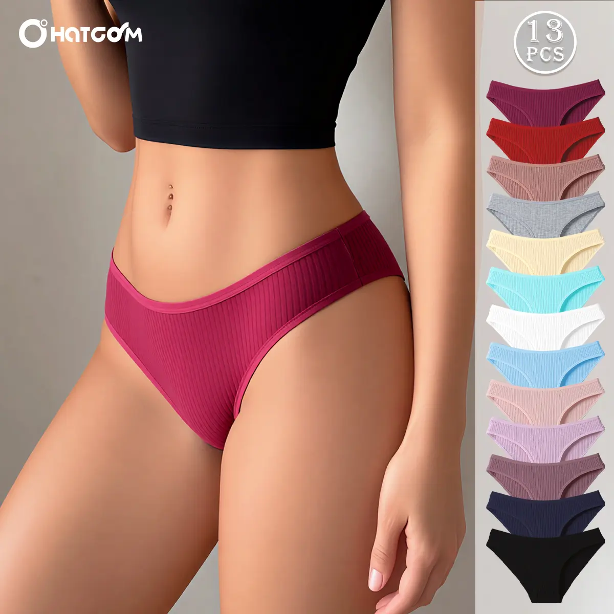 Hotcom Women's High Quality Cotton Briefs, 12/13-Pack Multiple Packs Ribbed Texture Underwear - Seamless, Soft, Minimalist, Breathable Fabric, Colorful Everyday Wear Cotton Blend Panties