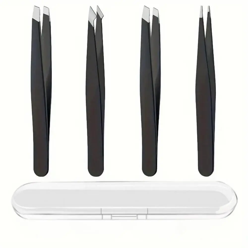 Stainless Steel Tweezers Set with Storage Case, Precision Makeup Tools for Face Hair, Eyebrow, Portable Tweezers Set for Women & Men, Cosmetic, Eyebrow Shaping Kit