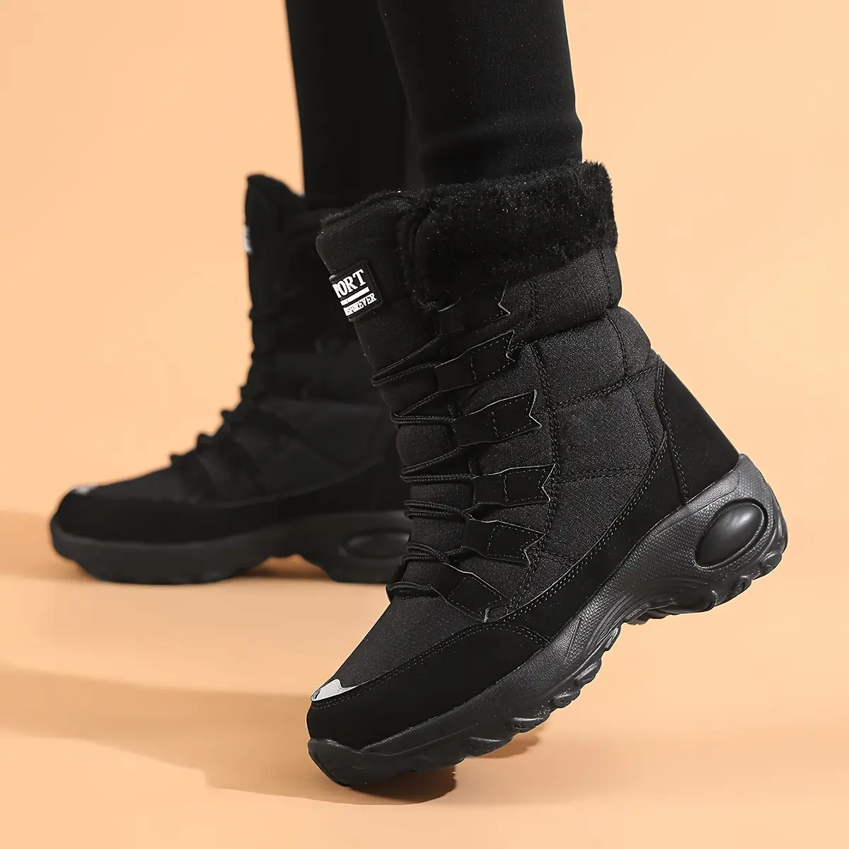 Women's Argyle Print Snow Boots, Quilted Lace-up Ankle Booties with Warm Corduroy Lining and Durable Rubber Sole, Shoe