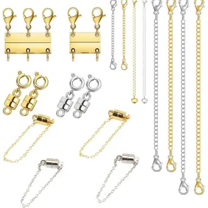 18 count Multi Necklaces  Layered Clasps and Closures Set for Women, & Sliver Plated Necklace Chains Extender, Layering Necklace Separator for Stacked,Safety Clasp for Bracelet Anklet