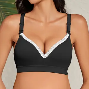 3-piece set of maternity nursing bras in multiple colors, anti-sagging lace-trimmed bras for both pregnancy and postpartum, solid color nursing bras suitable for sleeping