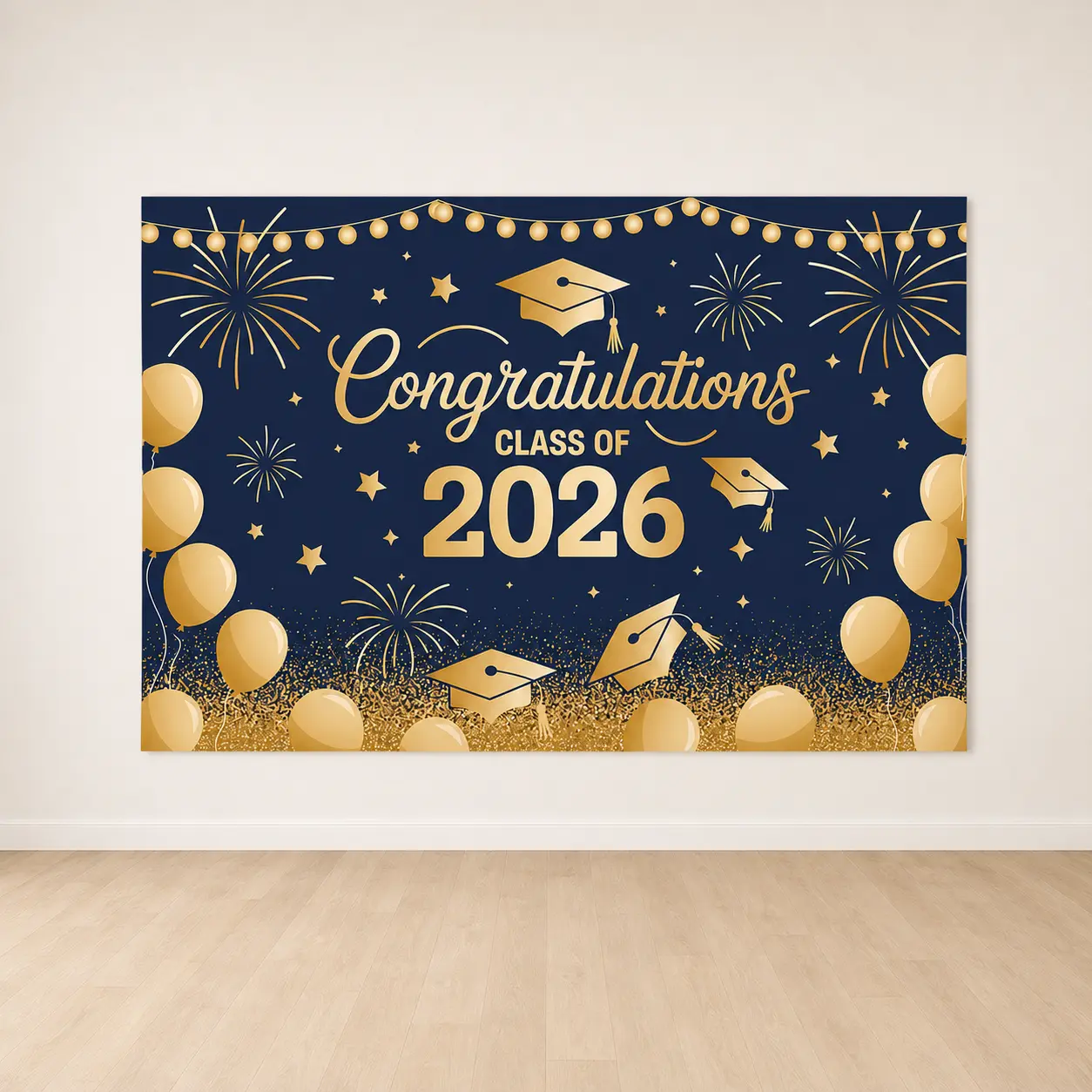 1pc Polyester 2D Flat Graduation Banner - Class of 2026 Congratulations, Landscape Background Fabric, Graduation Party Decorations, Classroom & Home Photo Backdrop