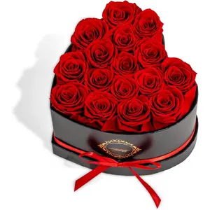 16 Preserved Roses in Heart-Shaped Box,  for Delivery  Last up 2 , Real Forever  for Wife, Girlfriend, Mother, Eternal Roses for Anniversary - Red