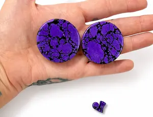 Natural Crystal Purple Howlite Double Flare Gauges - Stretched Ear Jewelry