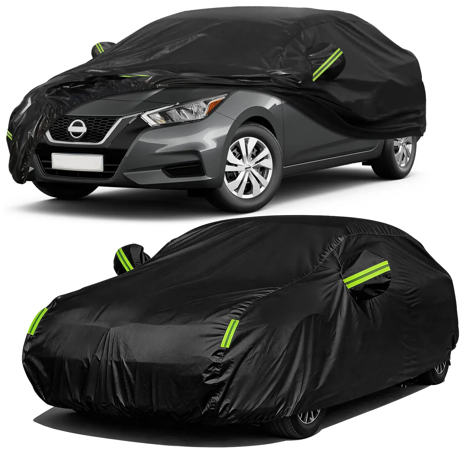 Universal Full Car Cover - Lightweight Protective Fabric with Tight Strap, Waterproof, Dustproof, UV Protection, Reflective Strip, Tree Defense for All-Weather Outdoor & Garage Use, Car Exterior Accessory, Cars, Parking