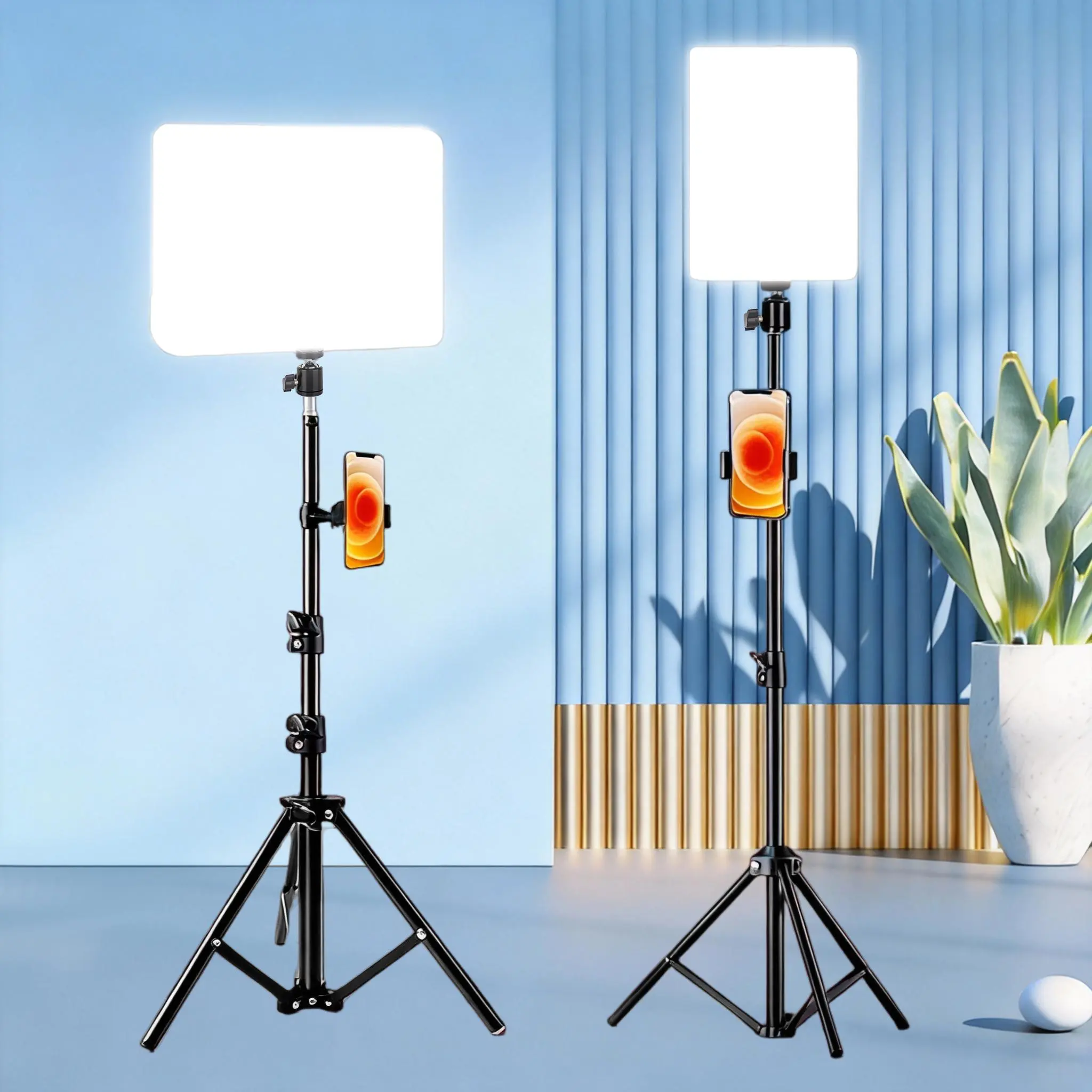 160cm Adjustable Smartphone Tripod Stand with Flexible Stabilizer, Phone Holder-Mount, 10.0in 3-Color Mood Light, Live Streaming Accessory, Includes Stand for Content Creators, Photography & Videography