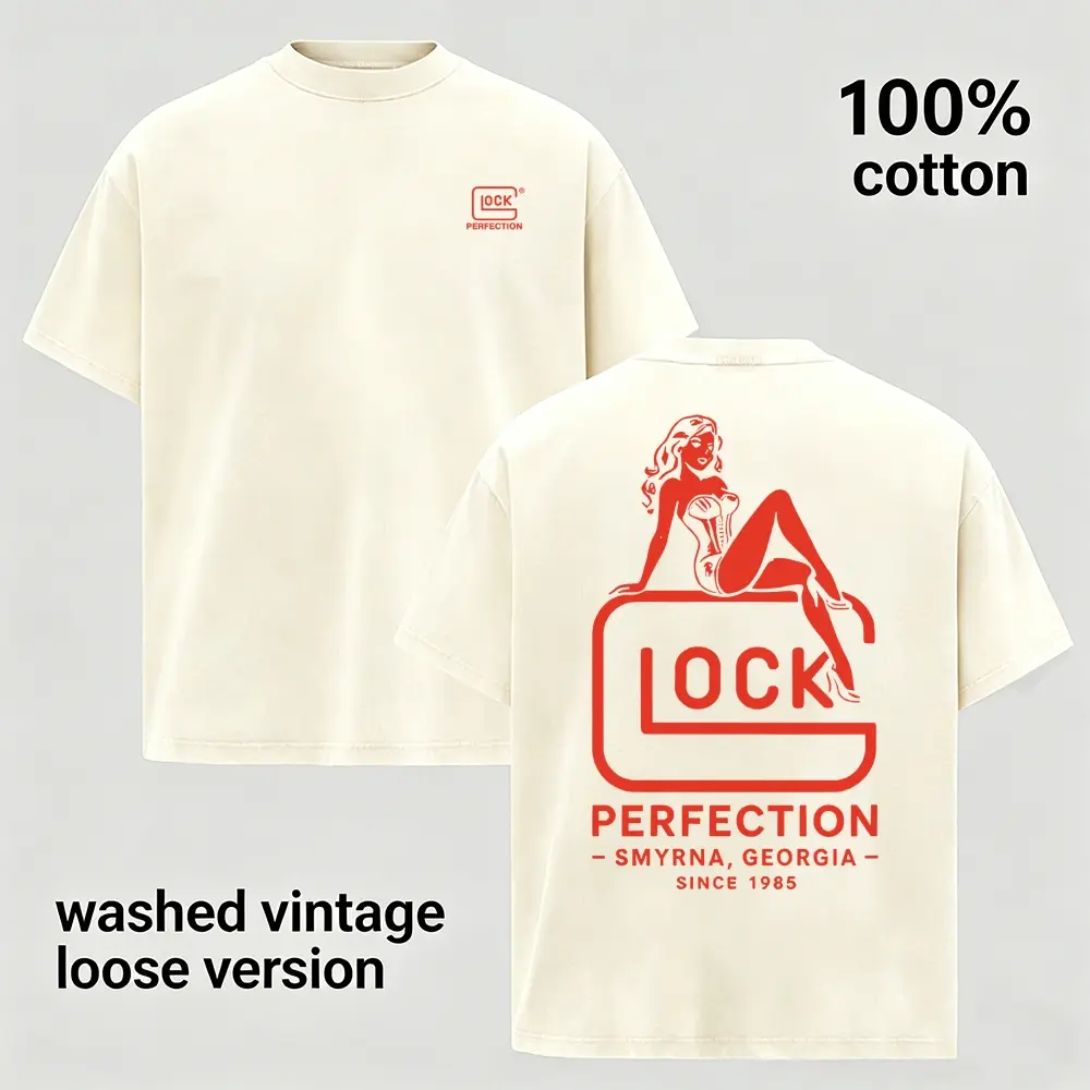 Vintage Cream White Graphic Tee Men 100% Cotton Oversized Retro Pin Up Girl Printed T-Shirt Streetwear