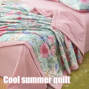 Elegant Watercolor Floral Summer Quilt, Breathable Soft Air Conditioning Blanket, Multi-Color Options, Ideal for Hot Regions