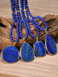 Bohemian Style Lapis Lazuli Pendant Design Necklace for Women - Natural Stone, Round Vintage No Plating, Holiday Theme Daily & Vacation Wear