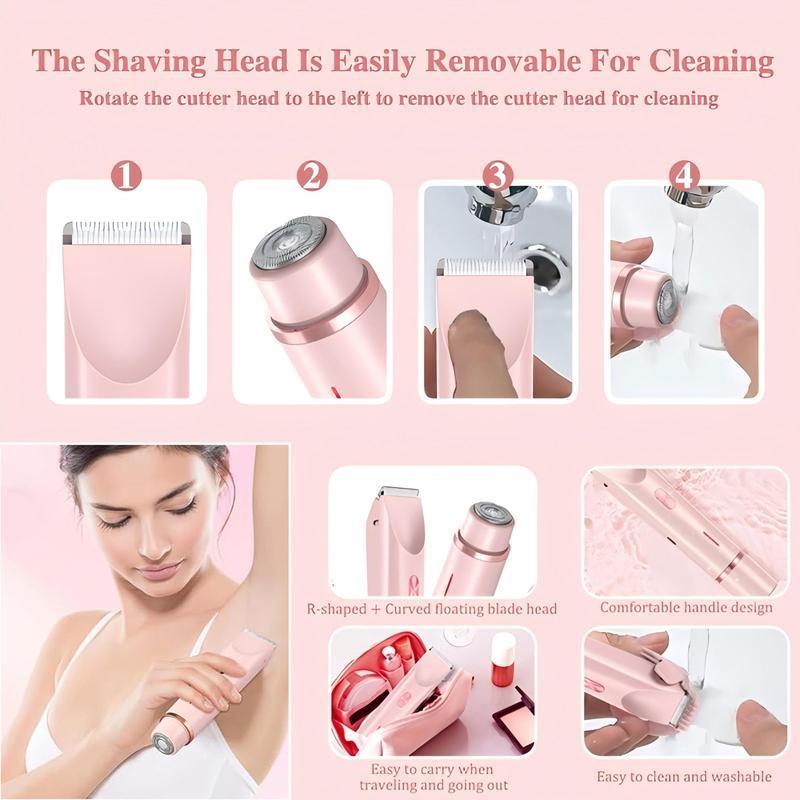 Electric Trimmer for Women, Electric Shaver and Razor Rechargeable 2-in-1 Body , Dual Heads for Painless Trimming of Pubic Hair, Face, Underarms and Legs, IPX7 Waterproof. Christmas Gift New Year Gift