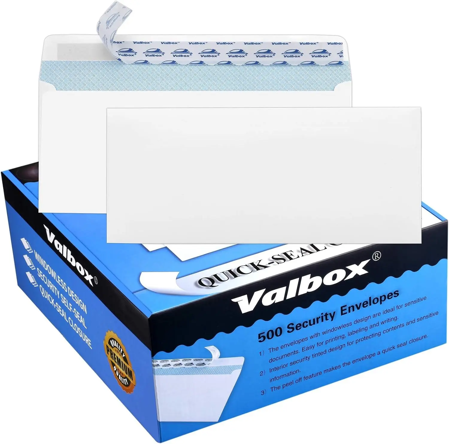 500 Count #10 Security Self-Seal Envelopes Windowless Design Security Tint Pattern for Secure Mailing 4-1/8x9-1/2" White Business Envelopes