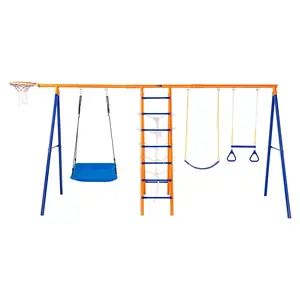 Father's Day Gift VEVOR Swing Sets for Backyard 6 in 1 Swing Set 440lbs Capacity Metal Swingset