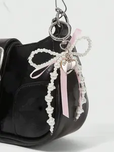 Cute Y2K Bow Pearl Diamond Heart Pendant Trendy Cute Keychain, Adorable Bag Charm for Girls, Students, and Cute Lovers, Perfect for Backpacks, Wallets, Phones
