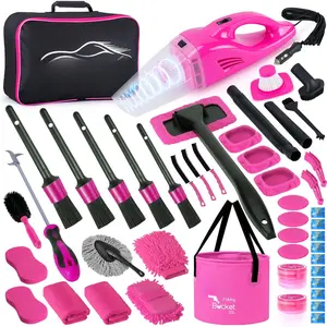 count  Detailing Kit Interior Cleaner,  Cleaning Supplies with High Power  Vacuum Cleaner,Auto Detailing Kit, Wash Kit with Bucket Detailing Brush Set,Pink  Accessories for Women