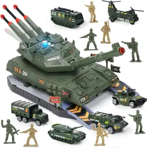 6-Piece Die-Cast Army Tank Set for Boys 3-6 with 8 Soldier Figures Military Toys with Light & Sound Launchable Missile Tanks