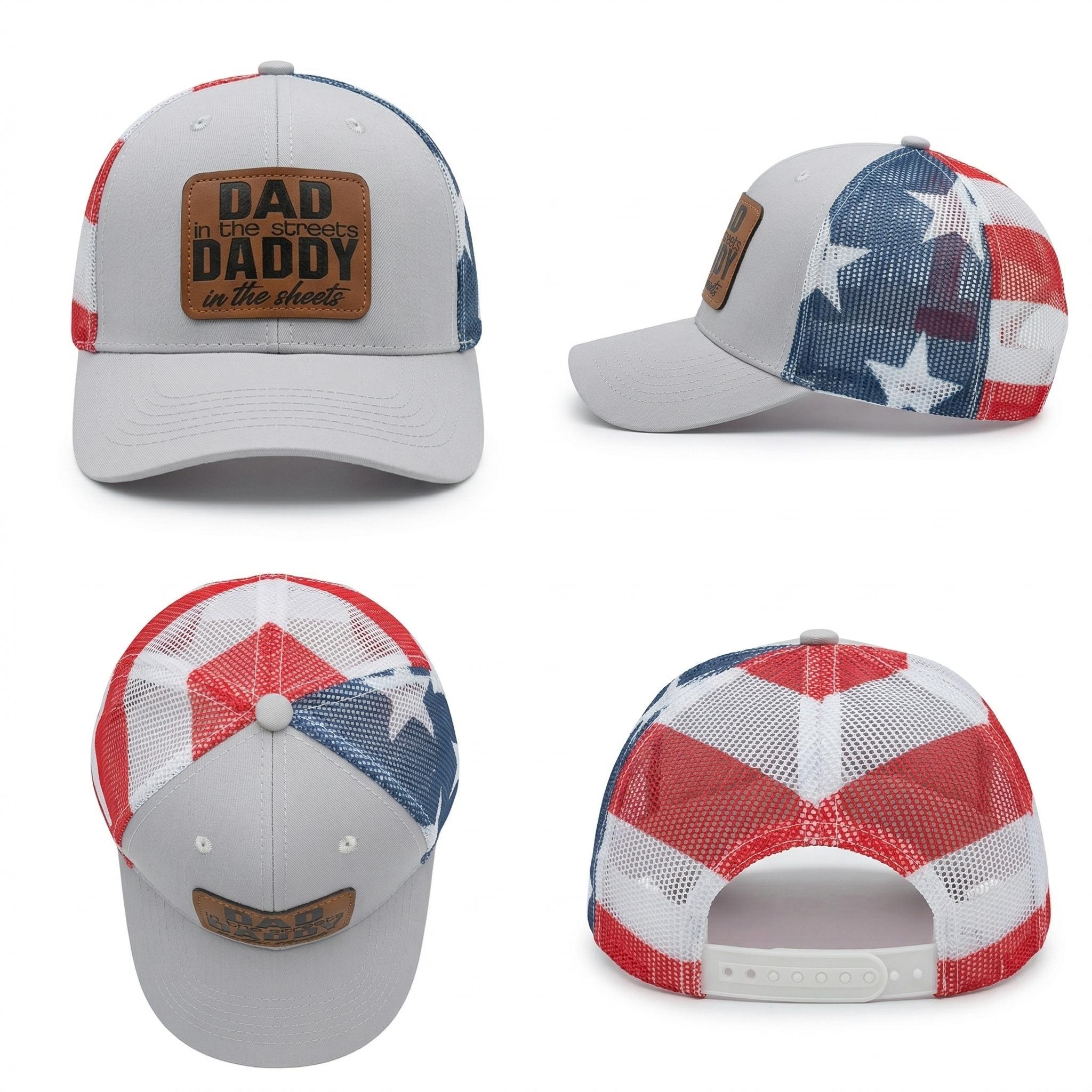 Best Husband Gift EVER!  Funny "Daddy" Leather Patch Hat  American Flag Mesh Trucker Cap