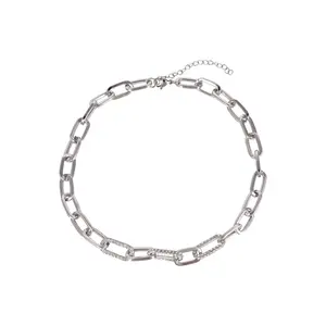 Thick Chain Metal Decorative Necklace for Women, Trendy Short Clavicle Chain with Sparkling Diamonds, Sweater Chain