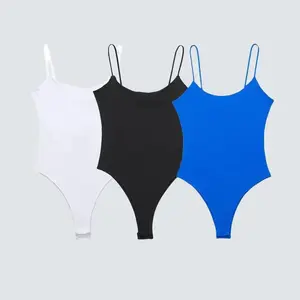 Willshela Scoop Neck Low Back High Cut Leg Opening Bodysuit for Women - Summer Outfit Wardrobe Essential - Comfort casual Womenswear Tops Lady Basic