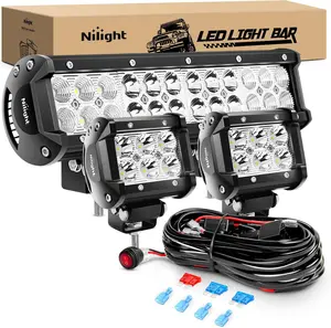 Nilight ZH016 12 Inch 72W Spot Combo Bar 2PCS 4 Inch 18W Flood LED Fog Lights with Off Road Wiring Harness- 2 Leads lightbars ledbarlight lightbar daytime running, Led Car Lights, High Power Leds