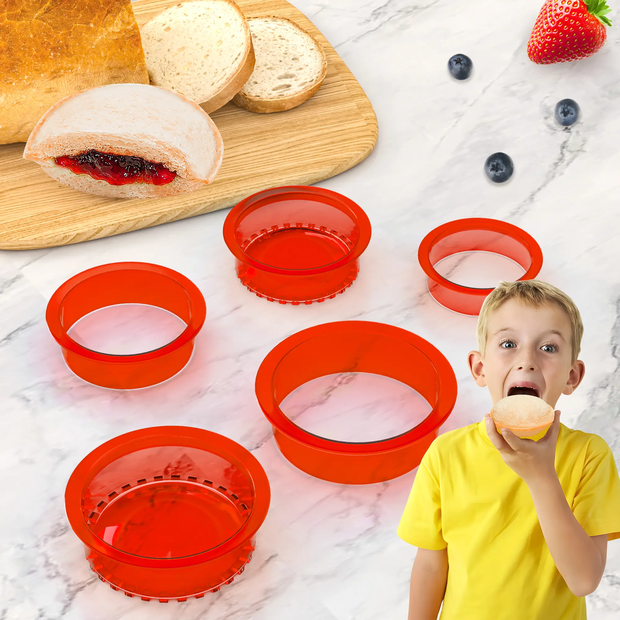 Sandwich Cutter and Sealer - 5 PCS Decruster Sandwich Maker - Peanut Butter and Jelly Crustless Sandwich Bread Pancake Maker Cookie Cutter