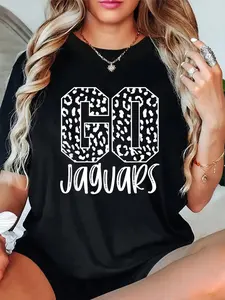 100% Cotton Unisex Jaguars Team Mascot School Spirit Game Night Leopard Print T-Shirt – Fun & Girly, TikTok Fashion, Soft Cotton Top