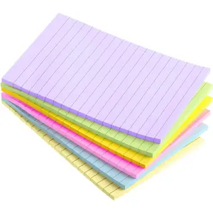 Lined Sticky Notes - 4" x 6", 6 Pads, 60 Sheets, Pastel Colors