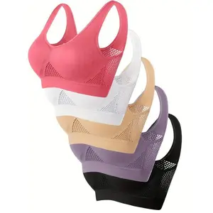 5 pieces of women's plus size sports underwear - solid color, no steel ring, chest cushion, mesh, breathable, high elasticity - suitable for sporty women - perfect for yoga, running, and fitness enthusiasts - an excellent gift for exercise enthusiasts