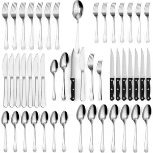49 count Silverware Set - Service for 8 - Stainless Steel Flatware serving set - Cutlery Set - , Fork, and Spoon - Kitchen Utensils set - Dishwasher Safe - Stunning Polished Finish