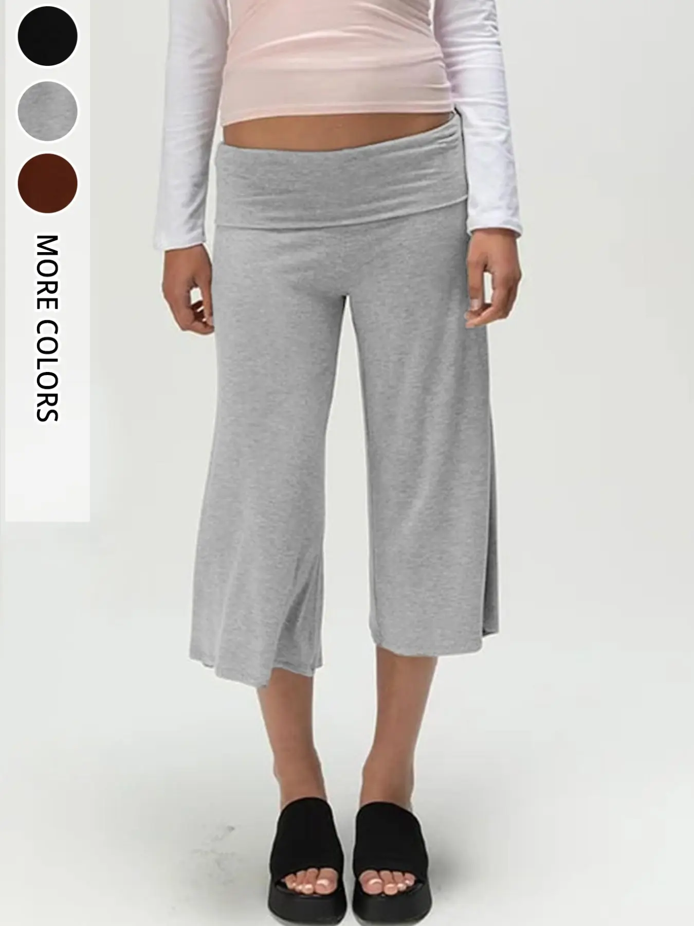 Soft Stretchy Turn-Up Women's Capri Pants, Basic American Everyday Wear, Casual Style, High Elasticity Breathable Comfort, Slimming Fit, Ideal for Daily Wear & Yoga