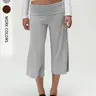 Soft Stretchy Turn-Up Women's Capri Pants, Athleisure Yoga Pants, Bottoms, Basic American Everyday Wear, Casual Style, High Elasticity Breathable Comfort, Slimming Fit, Ideal for Daily Wear & Yoga, Casual Stretch Waist