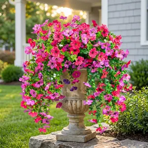 4 Pack Artificial Hanging Dendrobium Orchid Purple Flowers, Fake Hanging Plants with Vivid & Long-Lasting Color, Spring/Summer Decoration Indoor & Outdoor Decor for Garden, Window Sill