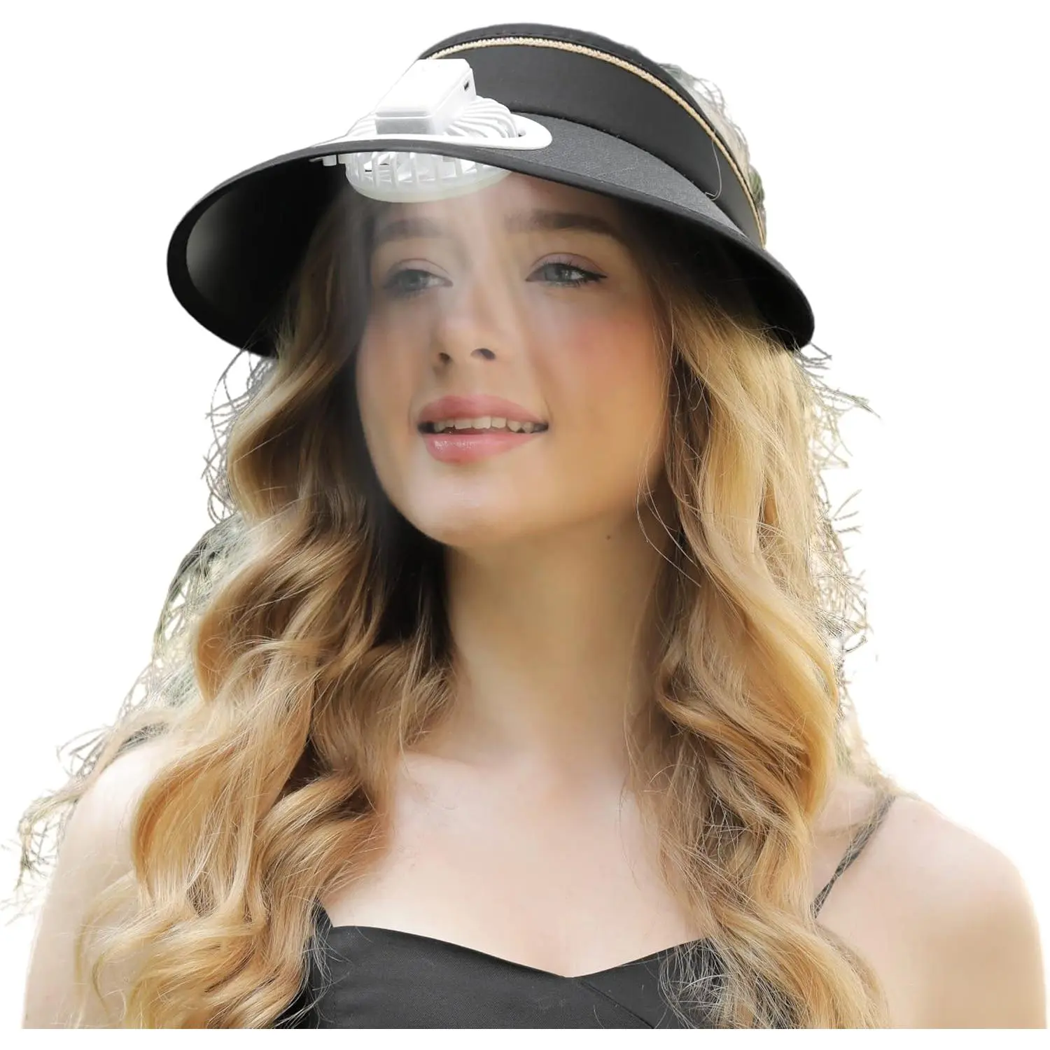 Sun Visor Hats with Fan-Three Temp Settings-Large Area Sun Protection,Visors for Women/Men/Kids,Adjustable Elastic Buckle
