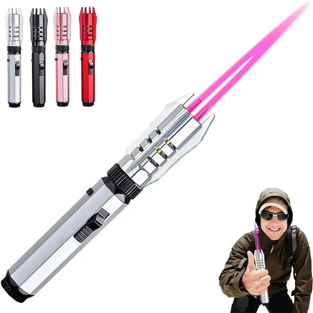 Blazaza Silver-Toned ABS Heat-Resistant Ceramic Cylindrical Electric Plasma Torch Lighter - Windproof, Refillable Butane, 360-Degree Inverted Ignition, Safety Lock, Adjustable Straight Flame, Metallic Sparkly for Outdoors, Valentine's Day Gift for BF