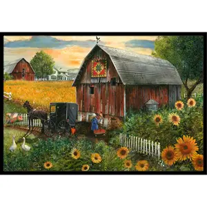 212 MAIN Farmhouse Cottage Farm-Themed Doormat, Decorative Sunflower Barn Print Art Mat, Fade-Resistant, Suitable for Indoor & Outdoor Use, 18x27 in, Farm-Themed Doormats