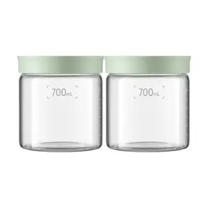 BUYDEEM 2-Pack 700ml Sealed Jars - Portable Lunch Camping Picnic Food Storage, Wide Mouth, Large Capacity, Light Sage Green CS1014