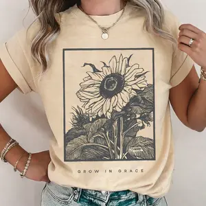 Women's-Sunflower-Christian-T-Shirt,-Bible-Verse-Round-Neck-Tee
