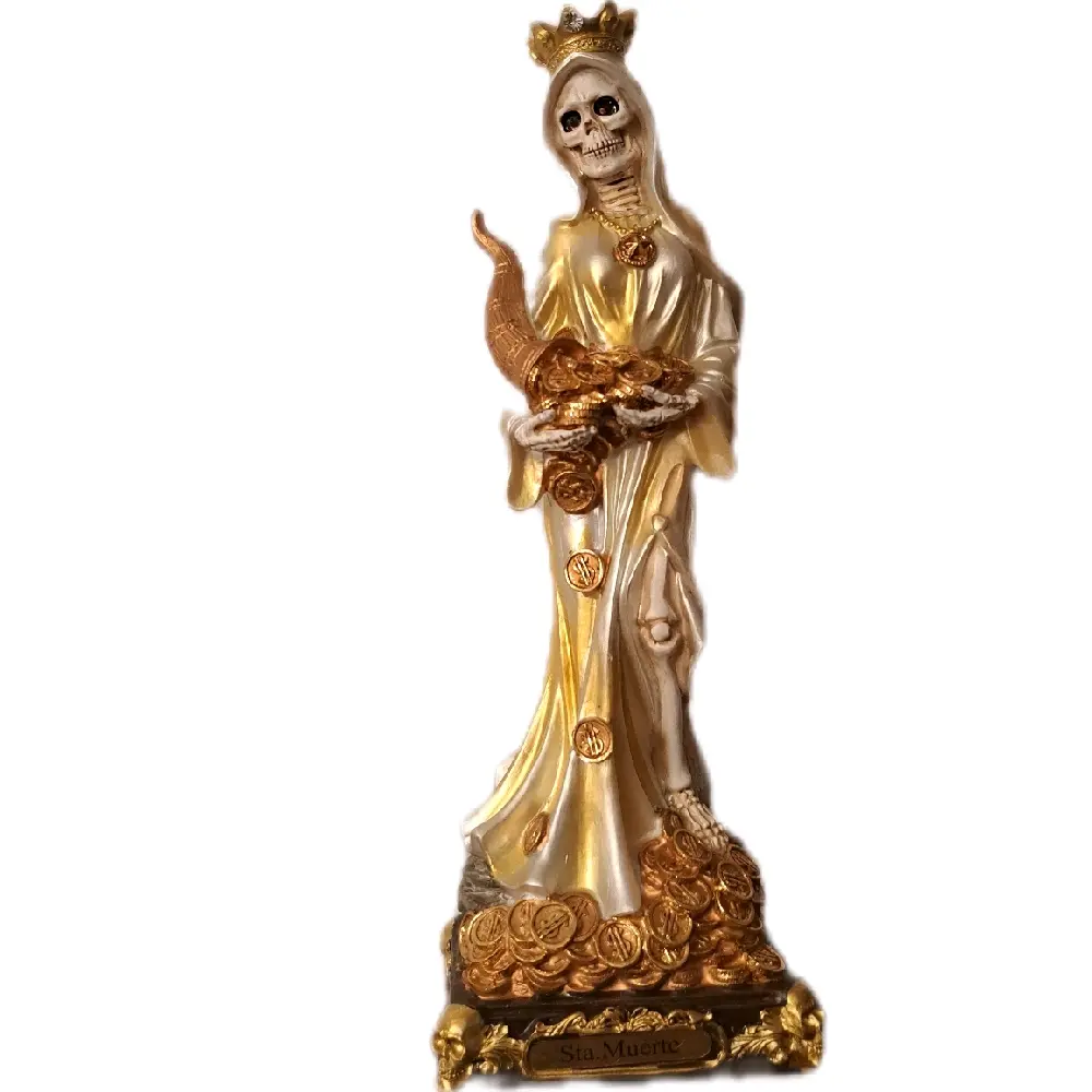 12 in Queen Santa Muerte Statue with Gold Accents and Crown, Gothic Inspiration Home Decor Ornaments for Home and Office Display